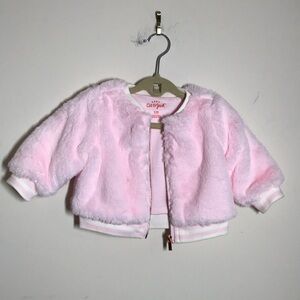 Cat & Jack 0-3 M Girl Jacket Pink Bomber Zip Soft Furry